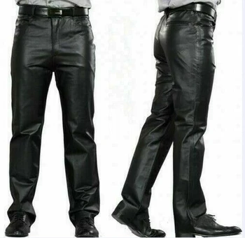 Čierne kožené nohavice pánske módne bežné plus veľkosť nohavice na motocykel nohavice pánske PU kožené jogging nohavice podnikania