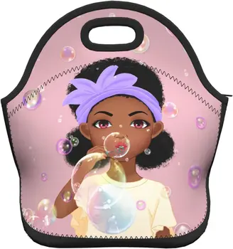 Čierny Dievča Tlač Neoprénová Izolované Obed Tašky pre Ženy Nepresakuje Chladnejšie Tote Bag Tepelnej Lunch Box