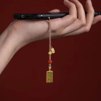 Čistého striebra dávnych zlata, vykladané s Hotan Jade abacus prívesok, šťastie koľajových mobilný telefón reťazca, žena Fu charakter prívesok