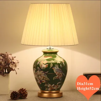 Čínske vidiecke zelený kvet&bird keramické Stolové Lampy Európskej stmievač/dotykový spínač textílie E27 LED lampy, nočné&foyer MF006
