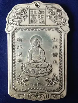 Čínskom Tibete Striebra, Vyrezávané Budha Tathagáta Zlata Thangka Amulet Nádherné Malé Prívesok Socha bohyne socha
