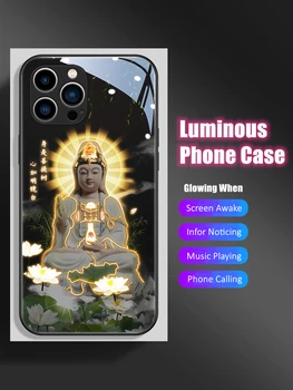 Čínsky Buddha LED Svetlo Žiariace Svetelný Telefón Prípade Priateľ Narodeniny Darček pre iPhone 11 12 13 14 X Xs Xr Mini Pro Max Plus Kryt