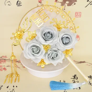 Čínsky nevesta skupiny fanúšikov diy materiál, taška Ahoj ventilátor foto rekvizity Chinoiserie svadobné ruke drží kvet, svadobné ventilátor