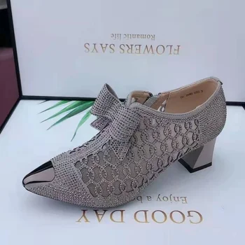 Ženské 2023Summer Módne Drahokamu Námestie Päty Ukázal Prst Veľkosť 43 Zips Luk Sandále Ženy Sandalis luxusné topánky