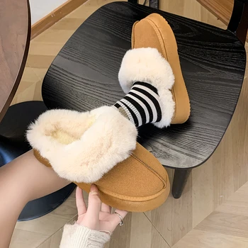 Ženské Dizajnér Plyšové Sandále 2023 Zimné Non-slip Kožušiny Papuče Platforma Topánky Hrubé Jediným Bavlna Domáce Papuče Zapatos De Mujer