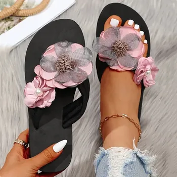 Ženy, Dámy Českého Luk Kvety Dekorácie Sandále Otvorené Prst Pláži Papuče Ležérne Topánky Letné Šľapky Zapatos Mujer