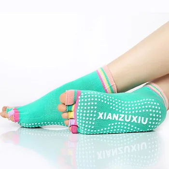 Ženy Farebné Jogy Ponožky Non-Slip Dámske Tanečné Pilates Ponožky Bavlna Priedušná Zdravé Športové Päť-toed Poschodí Papuče Ponožky