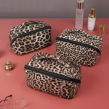 Ženy PU Kozmetická Taška Luxusné Značky Leopard tlač make-up Taška Veľká-kapacita Prenosné Washbag Nepremokavé Iny Ženskej Krásy Prípade
