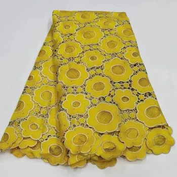 Žltá Afriky Kábel Sequin Čipky Vysokej Kvality Nigérijský Guipure Rozpustné Vo Vode Mlieko Hodváb Čipky Textílie S Flitrami Na Spoločenské Šaty