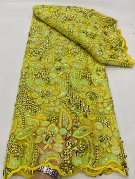Žltá Afriky Postupnosť Čipky Textílie 2023 Vysokej Kvality Nigérijský Francúzskej Čipky A Tylu Textílie Pre Svadobné Materiál Na Šitie